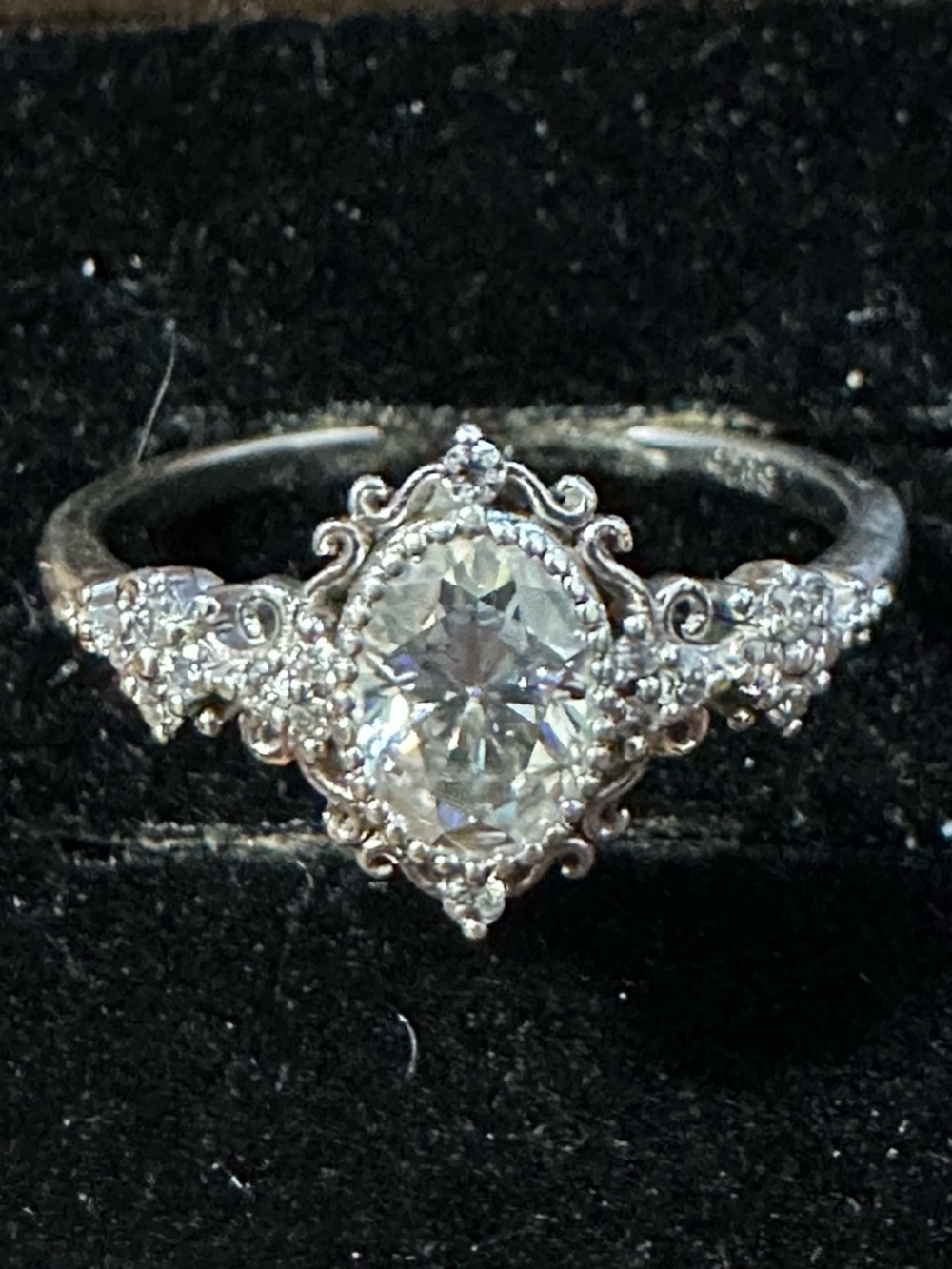 NIB Oval Moissanite 925 Sterling Bridal Set Rings, Art Deco Style, Size 9 - Picture 2 of 6